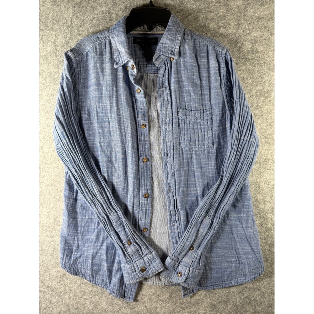 Aeropostale Womens Blue Pintuck Pleated Sleeve Button Down Shirt Size Small